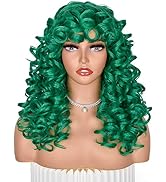 ANNISOUL Green Curly Wigs for Black Women Long Curly Afro Wig with Bangs for Women Big Bouncy Flu...