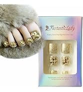Press on toenails,Fantasticlady,Gold goddess toenails,Inlaid with artificial crystal,summer,beach...