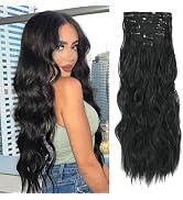 NAYOO Clip in Hair Extensions for Women 20 Inch Long Wavy curly Natural Black Hair Extension Full...