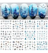 12 Sheets Christmas Nail Art Stickers Winter Snowflake Water Transfer Nail Decals Christmas Reind...