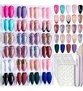 FANDAMEI Press on Nails, 24 Colors 576PCS Press on Nails Almond, Matte Glossy Press on Nails Shor...