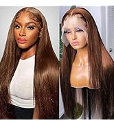 AUOU 30 Inch Chocolate Brown Lace Front Wig 13x6 Straight Lace Front Wigs Human Hair Pre Plucked ...