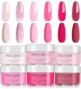 modelones Acrylic Powder 6 Colors, Pink Tones Glitter Spring Acrylic Nail Powder, Neon Pink Shade...