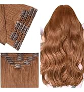 Benehair Clip on Hair Extensions Real Human Hair Auburn Hair Extensions Clip in Human Hair Long S...