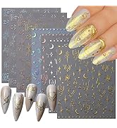 8 Sheets Metallic Nail Art Stickers Decal, Vintage 3D Self-Adhesive Nail Decals Retro Gold Silver...