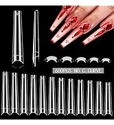 600PCS XXL Coffin Nail Tips No C Curve Nail Tips, Extra Long Clear Coffin Nail Tips for Acrylic N...