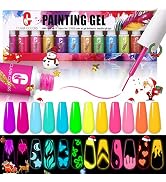 Clara Colors Gel Polish Nail Art Liner Set,12 Colors Glow In The Dark Gel Liner Nail Art Polish L...
