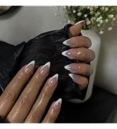KQueenest 30 Pcs White French Tip Press on Nails Short Almond Nails Acrylic, Natural Nude Pink Me...