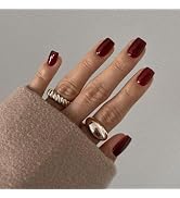 Wine Red Press on Nails Short Square, Natural Short Gel Nails Glue on Acrylic Nails Press ons, 48...