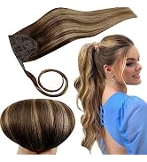 RUNATURE Human Hair Ponytail Extension 18 Inch 80g Ombre Brown to Strawberry Blonde with Mediun B...