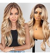 KOME Dirty Blonde Synthetic Lace Front Wig,13x4 HD Lace Layered Wave Glueless Wigs for Women Dail...