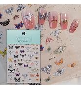 CESTSIREN Vintage Butterfly Nail Art Stickers, Coquette Nail Decals, for Nail Art Design, Self-Ad...