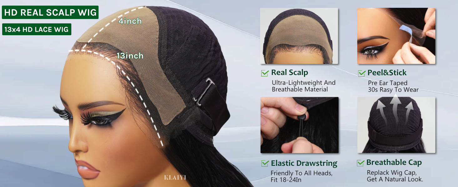 klaiyi glueless real scalp water wave wig human hair
