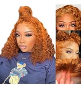 MUGOHK Ginger Curly Bob Wig Human Hair 12 Inch 13x4 Short Orange Deep Wave HD Lace Front Wigs Hum...