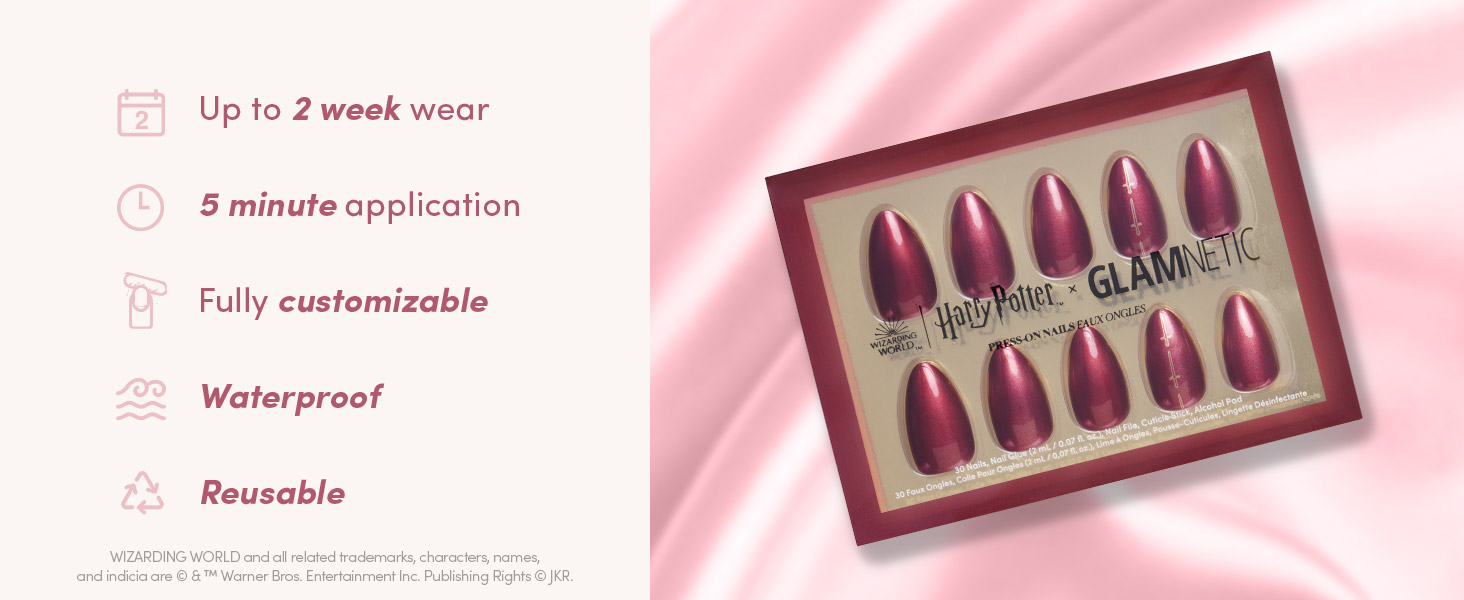Up to 2 weeks Wear nails and Easy to apply Harry Potter x Glamnetic Press On Nails - Gryffindor