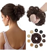 Hairro Human Hair Messy Bun, 100% Real Ponytail Hair Scrunchies, Natural Curly Chignon Fluffy Don...