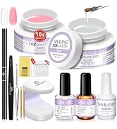 Saviland Quick-dry Builder Nail Gel Kit - Clear Pink Builder Hard Gel with Mini UV Light, Top Gel...