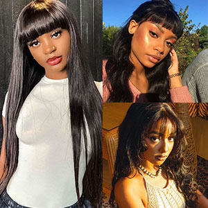 straight wig with bangs human hair