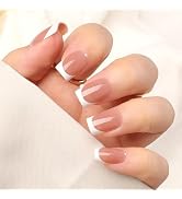 Artquee Brown White French Tip Press on Nails Short Square Fake Nails Kit Glossy Reusable False S...