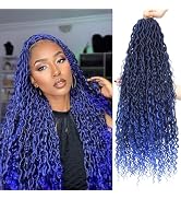 Long Goddess Locs Crochet Hair 8Packs 22inch Ombre Blue River Curls Crochet Hair Boho Faux Locs W...