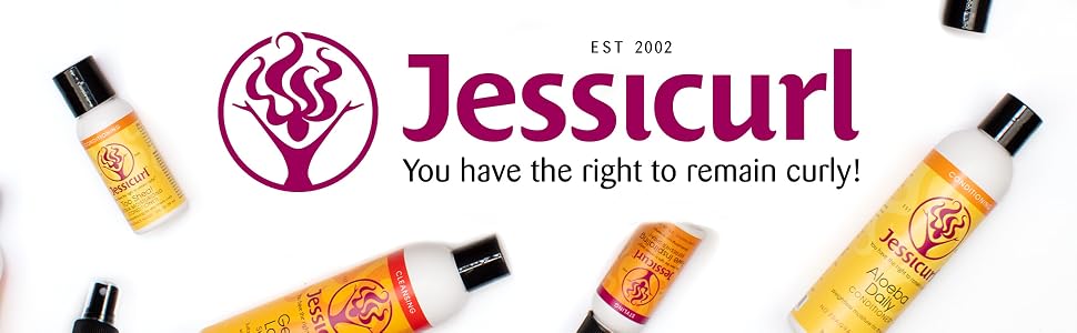 Jessicurl logo surrounded by bottles of hair product 