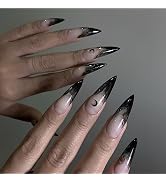 Halloween Press on Nails Long Stiletto MABKJLF French Tip Fake Nails Black Blood Gradient Full Co...