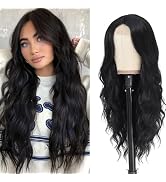 HMHIFI Long Black Wavy Wigs for Women 26Inch Black Long Hair Wig Middle Part Lace Wig Natural Loo...