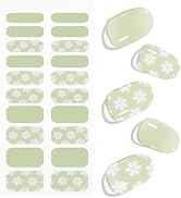 JMEOWIO Gel Nail Stickers White Flower Light Green Semi Cured Gel Nail Strips Wraps UV/LED Nails ...