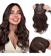 Hairro 18 Inch Long Hair Toppers Wavy with Side Bangs for Women, Clips In Synthetic Hairpieces Ca...
