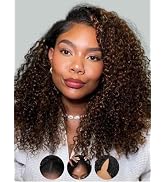 Sunber EasiContour V Part Human Hair Ombre Chestnut Brown Curly Glueless Wig Upgrade Vpart Wigs N...