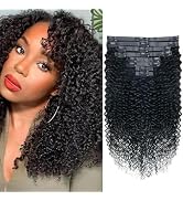 Seamless 3C 4A Kinky Curly Clip In Extension PU Weft Curly Clip in Extension Human Hair Clip Ins ...