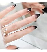 Ombre Black Press on Nails Short Almond Fake Nails Black French Tip Acrylic Nais Press ons Gradie...