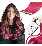 RUNATURE Tape in Human Hair Extensions Hot Pink Tape in Hair Extensions Human Hair Seamless Tape ...