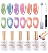 Gellen Jelly Glass Cat Eye Gel Nail Polish, 6 Colors Holographic Reflective Cat Eye Gel Polish Se...