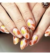 Brown Leaves False Nails Fall Maple Press on Nails 24 Pcs Glossy Yellow Maple Acrylic Fake Nails ...