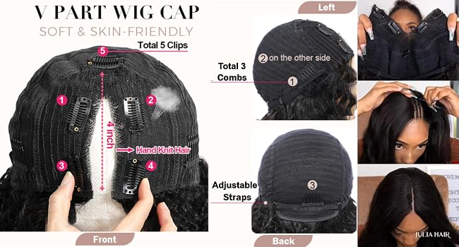 julia yaki straight glueless human hair wig v part wigs for women