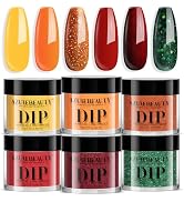 AZUREBEAUTY Fall Dip Powder Nail Set Yellow Orange Gold Red Shimmery Green Glitter 6 Colors Dippi...