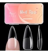 Ranrose Long Almond Nail Tips: 240pcs Nail Tips Full Cover Almond False Nail 12 Sizes Half Matte ...
