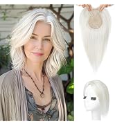 Flufymooz 100% Real Human Hair Toppers for Women, 10 Inch Clip in Human Hair Topper for Thinning ...