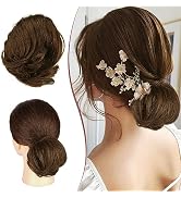 RUWISS Long Thin Straight Tousled Updo Bun Real Human Hair Elegant Hair Pieces Hair Bun Long Scru...