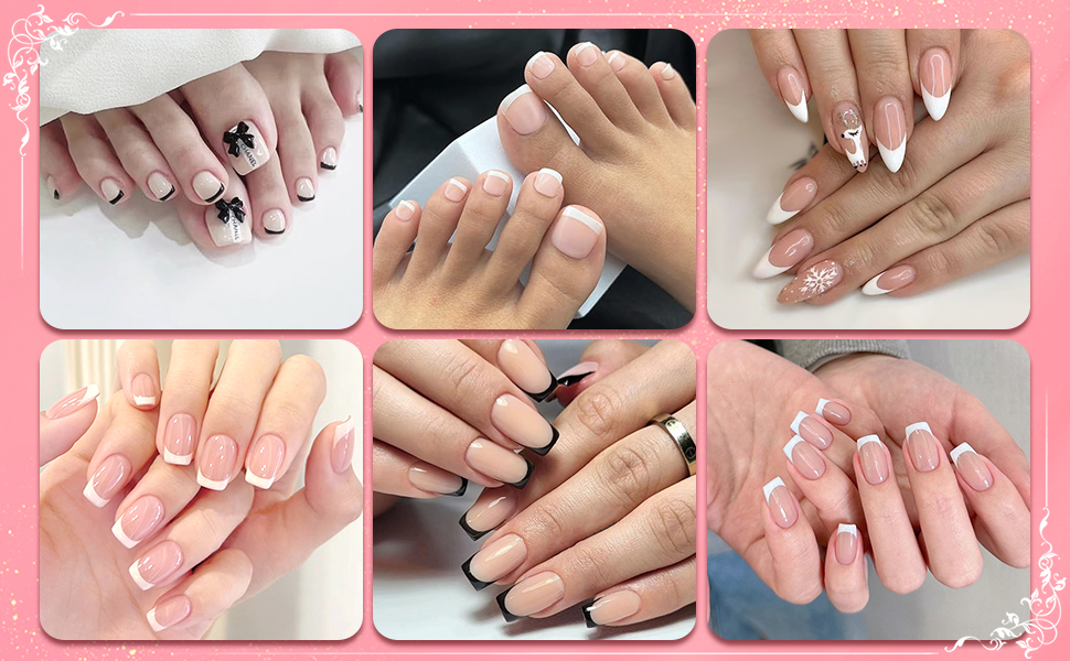 french tips press on toe nails fake toenails almond press on nails short glue on nails