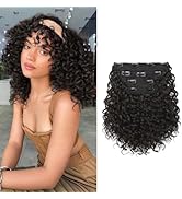 FLUFYMOOZ 4PC Clip in Hair Extensions, 10 Inch 100％ Pure Protein Silk Short Hairpiece Deep Curly ...