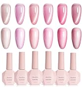 MelodySusie Pink Gem Cat Eye Gel Set Cat Eye Gel Nail Polish Set 6 Pcs, 0.26 Fl Oz Glitter Hologr...