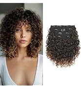 FLUFYMOOZ 4PC Clip in Hair Extensions, 10 Inch 100％ Pure Protein Silk Short Hairpiece Deep Curly ...
