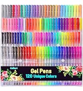 120 Colors Gel Pens, Colored Neon Glitter Pen for Adult Coloring Books, 40% More Ink Fine Point G...