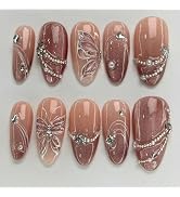 24 Pcs Almond Press on Nails Short Nail Tips - SHANRUN Fall Acrylic Nail Art Kit Fake Nails Press...
