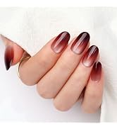 Artquee Ombre Crimson Cat Eye Press on Nails Short Fake Nails Oval Wine Red False Nails Art Artif...