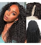 Domiso 26 Inch V Part Human Hair Wig For Black Women Upgrade U Part Wig Human Hair Kinky Curly Wi...