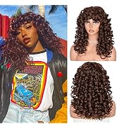 ANNISOUL Brown Curly Wigs for Black Women Long Curly Afro Wig with Bangs for Women Big Bouncy Flu...
