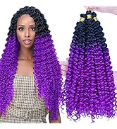 5Pack Curly Crochet Hair Purple Ombre Water Wave Crochet Hair 14inch Kinky Curly Crochet Braids H...
